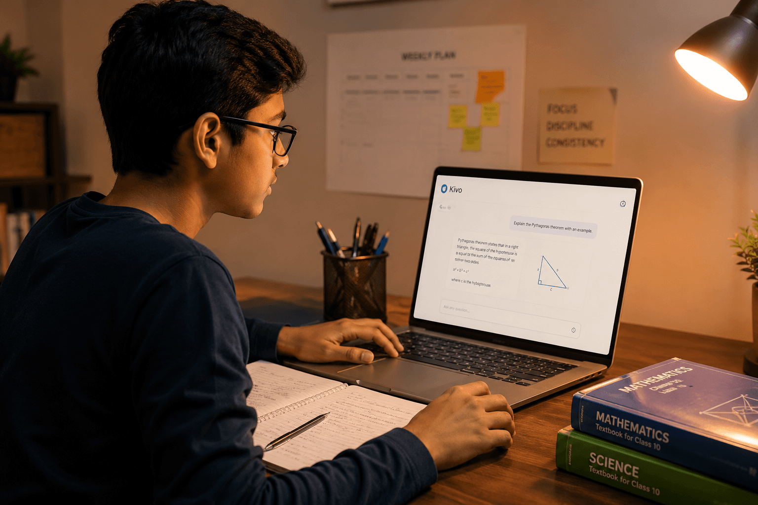 A student studying calmly with supportive learning guidance